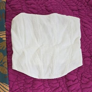 Zara White Strapless Embroidered Bustier Top